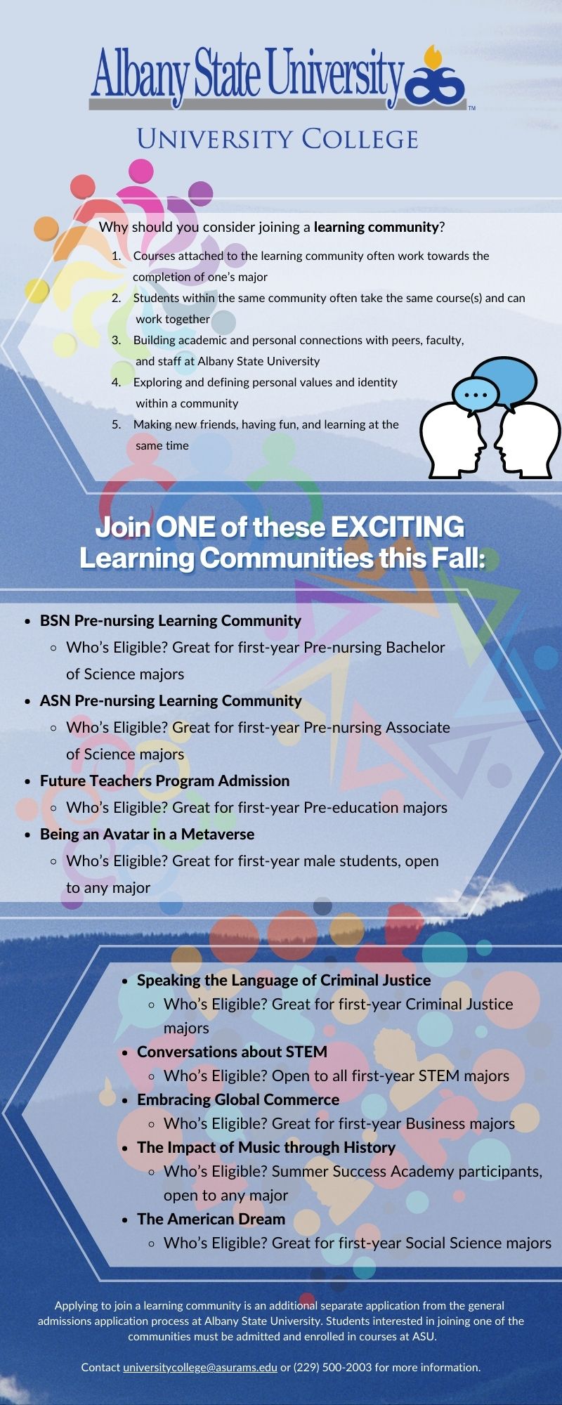 University College Learning Communities for Fall 2022